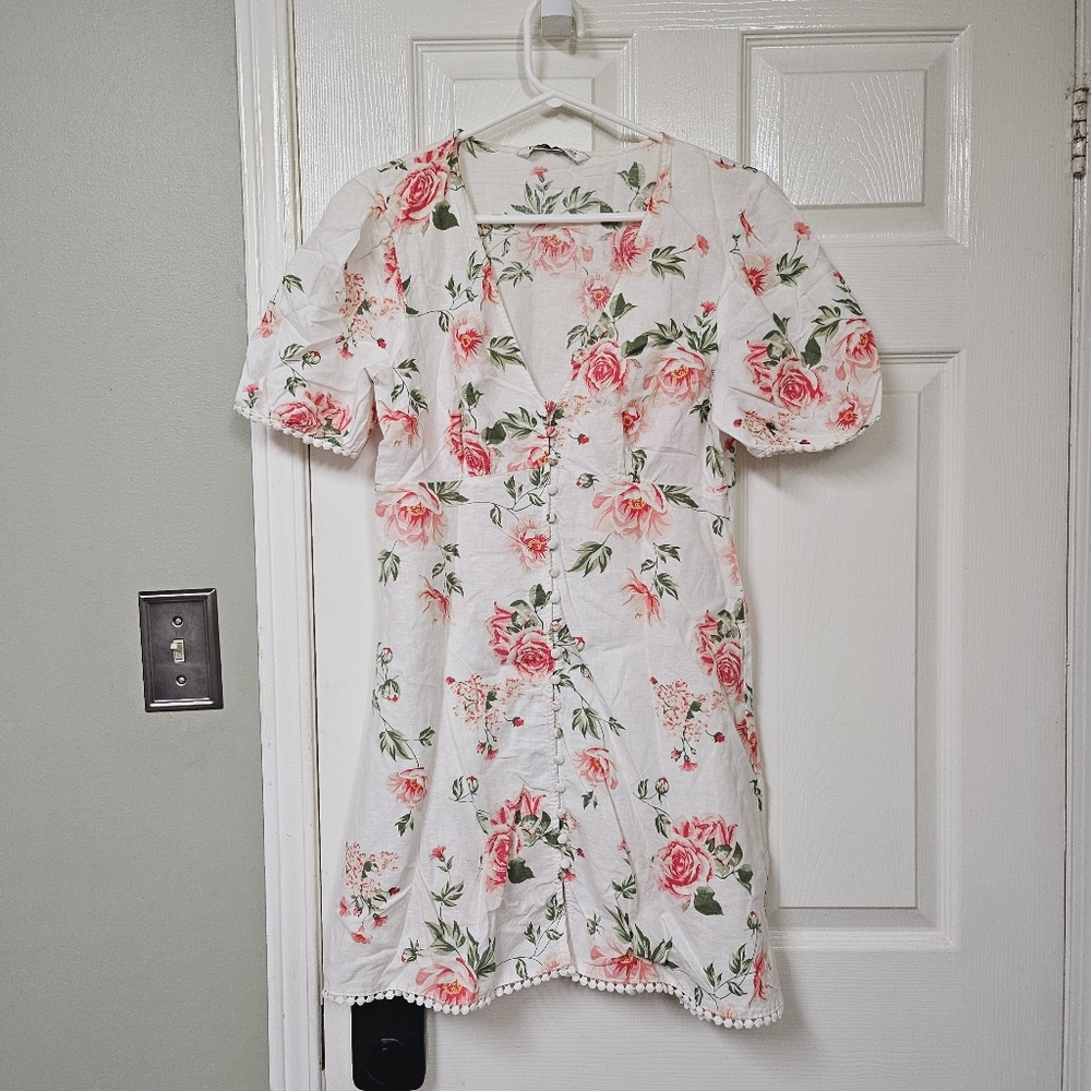 Floral White and Pink Dress